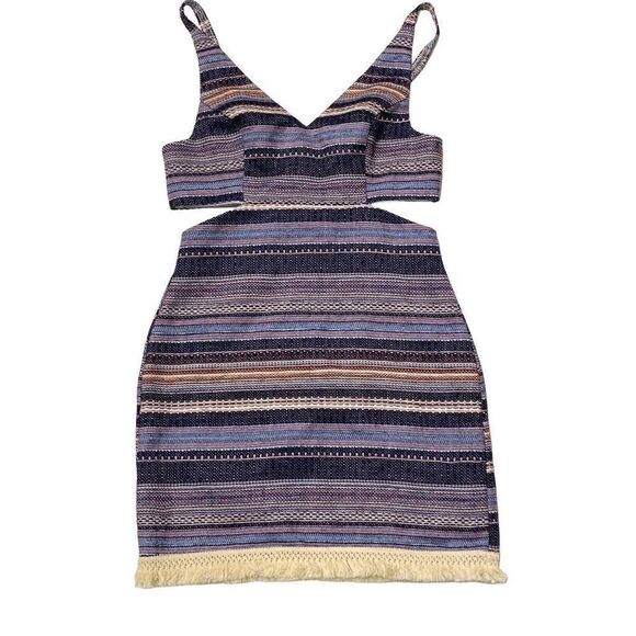 Womens VENUS Dress Size 10 side cutout Jacquard mini dress Striped Woven Twill B - Picture 1 of 9